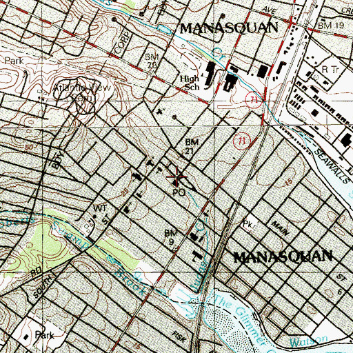 Topographic Map of Manasquan Fire District 1 Manasquan Hook and Ladder 1, NJ