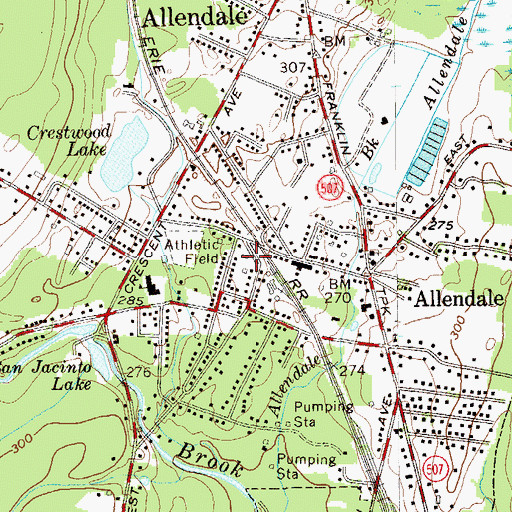 Topographic Map of Allendale Fire Department, NJ