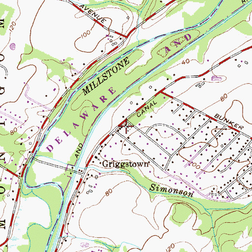 Topographic Map of Griggstown Volunteer Fire Company, NJ