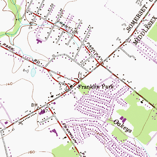Topographic Map of Franklin Park Volunteer Fire Company Station 31, NJ