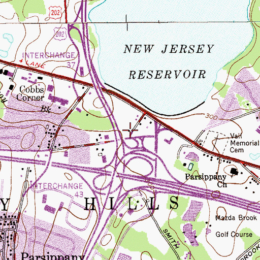 Topographic Map of Parsippany Troy Hills District 6 Volunteer Fire Department, NJ