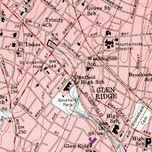 Topographic Map of Montclair Fire Department Station 1, NJ
