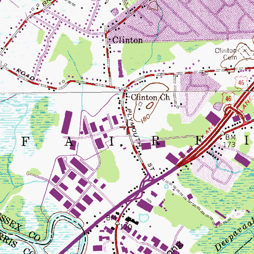 Topographic Map of Fairfield Volunteer Fire Department Station 2, NJ