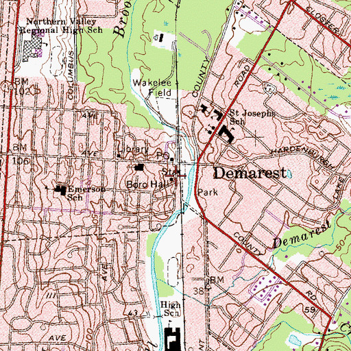 Topographic Map of Demarest Volunteer Fire Department, NJ