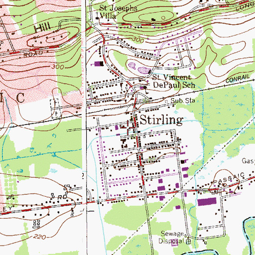 Topographic Map of Stirling Fire Department, NJ