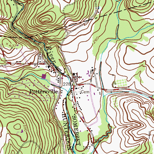 Topographic Map of Pottersville Volunteer Fire Company, NJ
