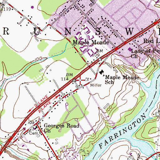 Topographic Map of North Brunswick Volunteer Fire Company 2 Maple Meade, NJ