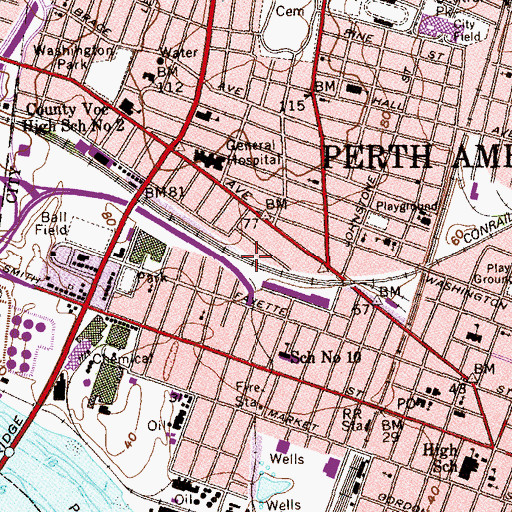 Topographic Map of Perth Amboy Fire Department Headquarters, NJ