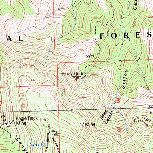 Topographic Map of Honey Lake Mine, CA
