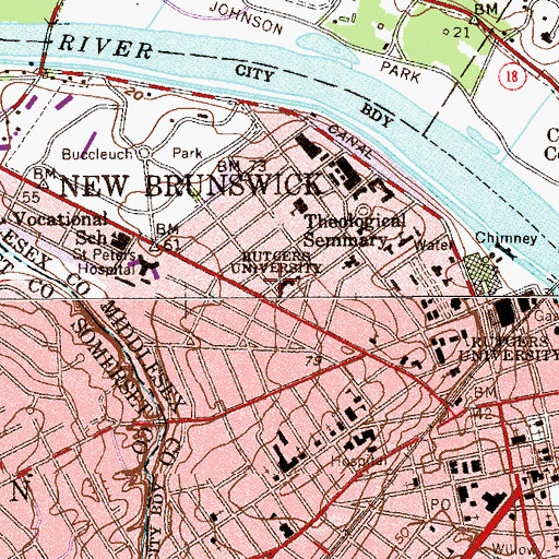 Topographic Map of New Brunswick Fire Department Engine Company 5, NJ