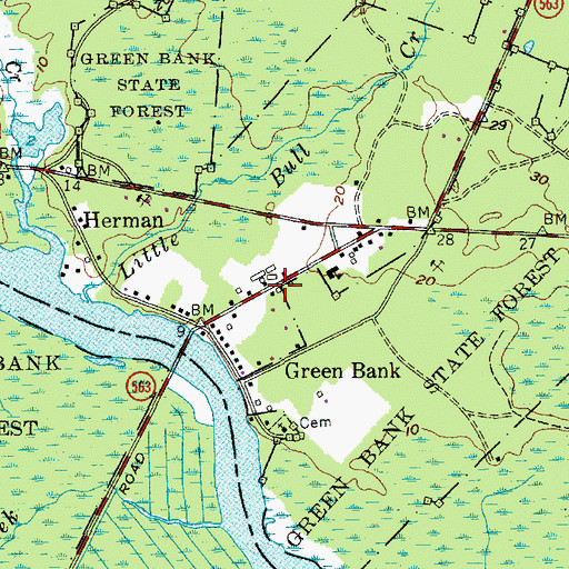 Topographic Map of Green Bank Volunteer Fire Company, NJ