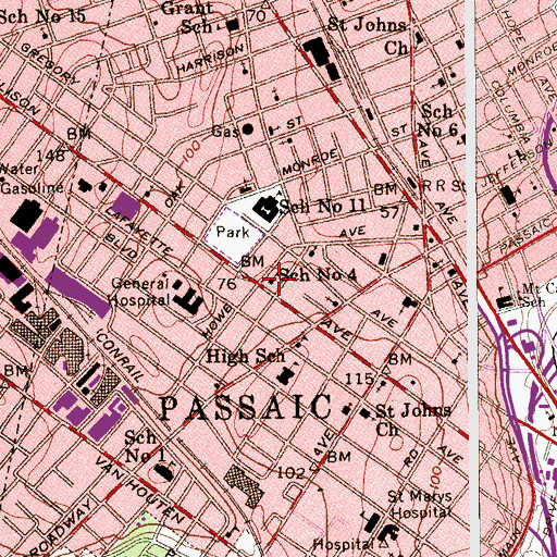 Topographic Map of Passaic Fire Department Westside Fire Station, NJ