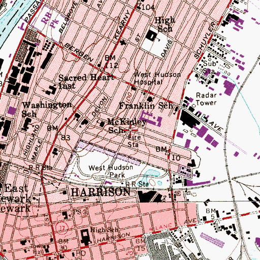Topographic Map of Kearny Fire Department Station 1, NJ