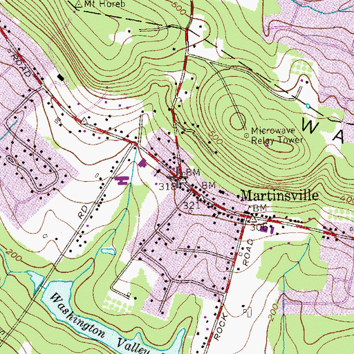 Topographic Map of Martinsville Volunteer Fire Department, NJ