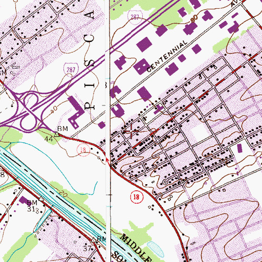 Topographic Map of Piscataway Township Fire District 2 River Road Fire Company Station 650, NJ