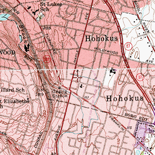 Topographic Map of Ho - Ho - Kus Volunteer Fire Department, NJ