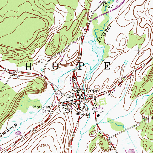 Topographic Map of Hope Township Volunteer Fire Department, NJ
