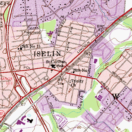 Topographic Map of Iselin Volunteer Fire Department District 11, NJ