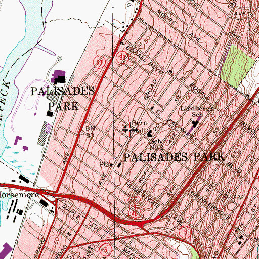 Topographic Map of Palisades Park Fire Department, NJ