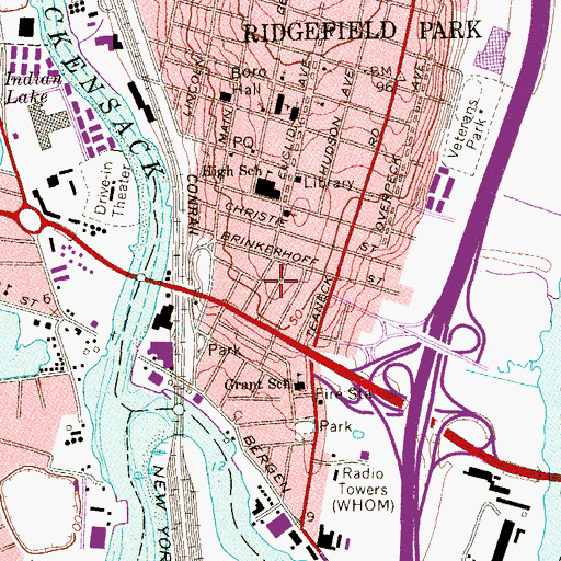 Topographic Map of Ridgefield Park Fire Department Friendship Hook and Ladder Company 1, NJ