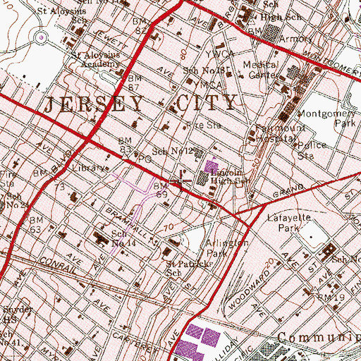 Topographic Map of Jersey City Fire Department Rescue Squad 4, NJ