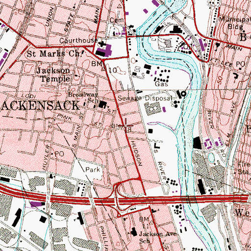 Topographic Map of Hackensack Fire Station Engine 1, NJ