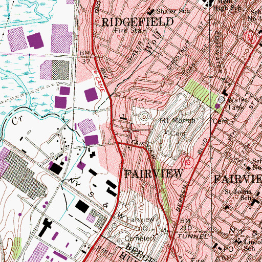 Topographic Map of Fairview Tiger Hose Fire Company Number 1, NJ
