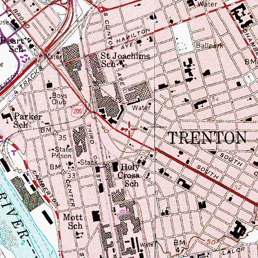 Topographic Map of Trenton Fire and Emergency Services Engine 3 Ladder 2, NJ