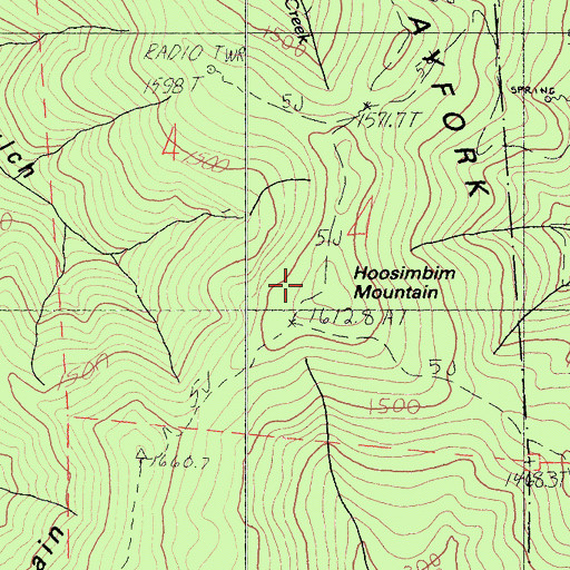 Topographic Map of Hoosimbim Mountain, CA