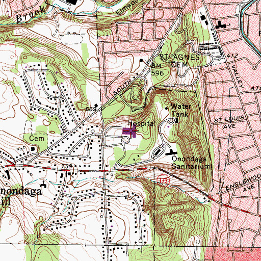 Topographic Map of Upstate University Hospital Community Campus, NY