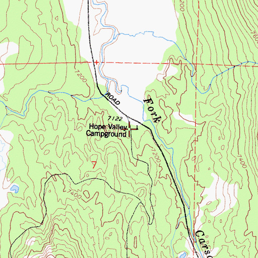 Topographic Map of Hope Valley Campground, CA