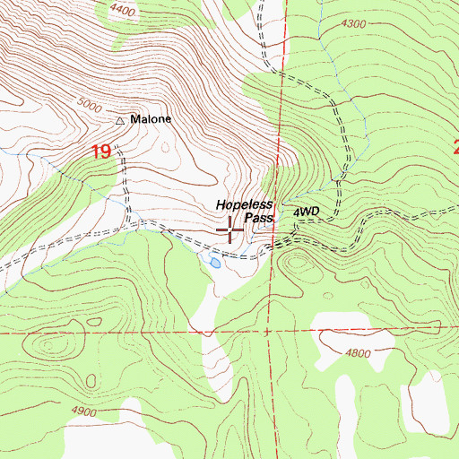Topographic Map of Hopeless Pass, CA