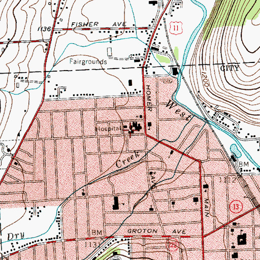 Topographic Map of Cortland Memorial Nursing and Rehabilitation Center, NY