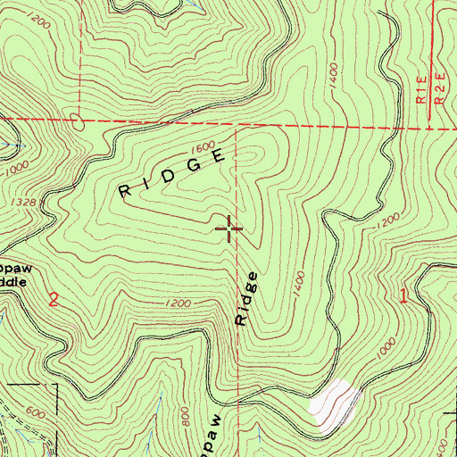 Topographic Map of Hoppaw Ridge, CA