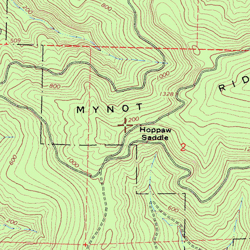 Topographic Map of Hoppaw Saddle, CA