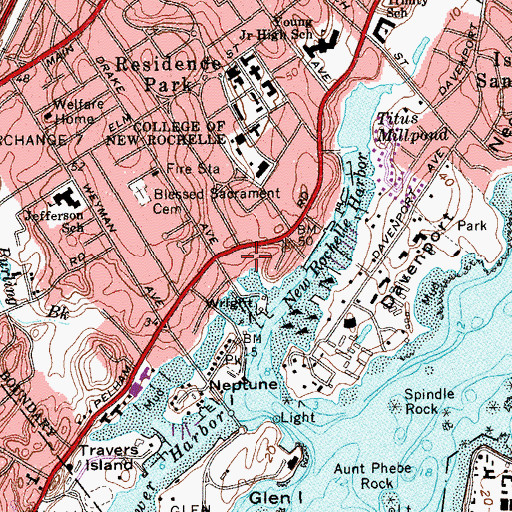 Topographic Map of Glen Island Center for Nursing and Rehabilitation, NY