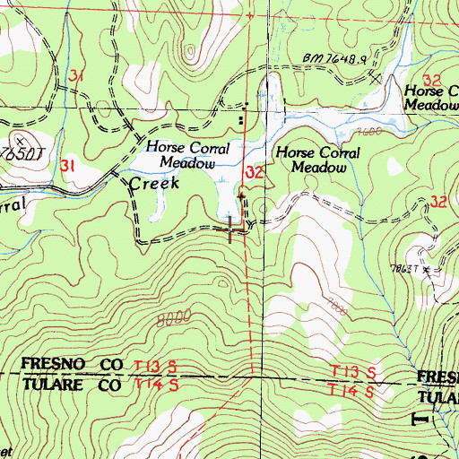 Topographic Map of Horse Corral Meadow, CA