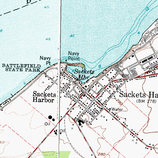Topographic Map of Sackets Harbor Town Dock, NY