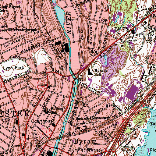 Topographic Map of Byram River Bridge, NY