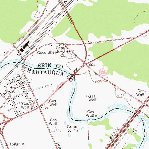 Topographic Map of Cattaraugus Creek Bridge, NY