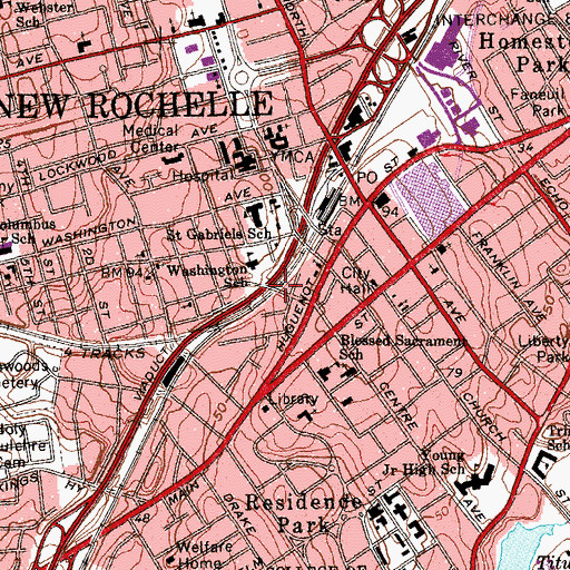 Topographic Map of Centre Avenue Bridge, NY