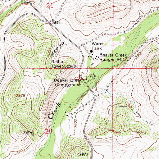 Topographic Map of Beaver Creek Campground, AZ