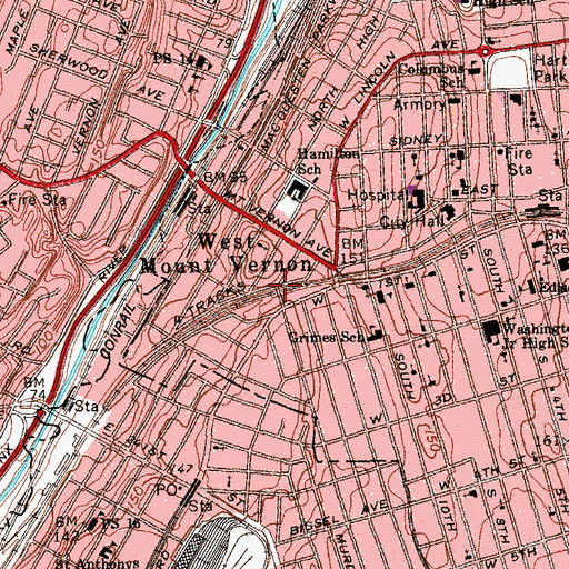 Topographic Map of Fourteenth Avenue Bridge, NY