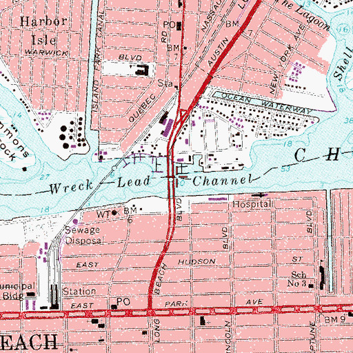 Topographic Map of Long Beach Road Bridge, NY