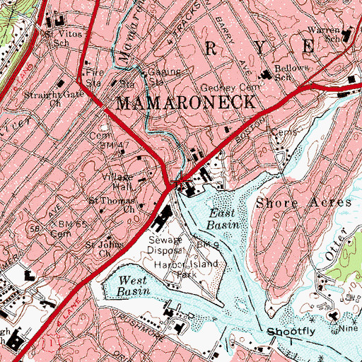 Topographic Map of Mamaroneck River Bridge, NY