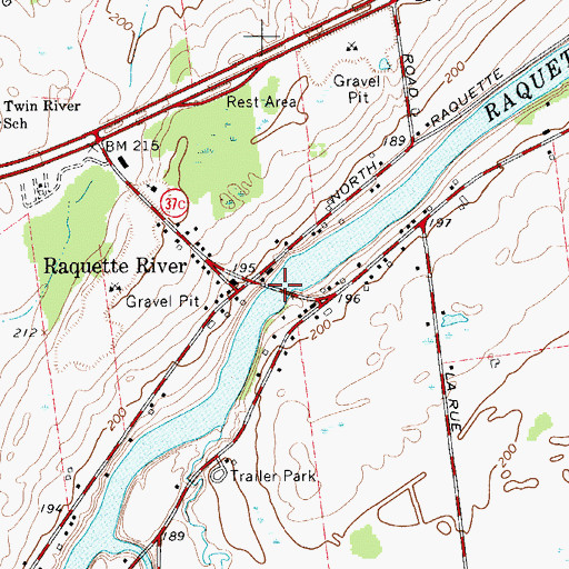 Topographic Map of Raquette River Bridge, NY