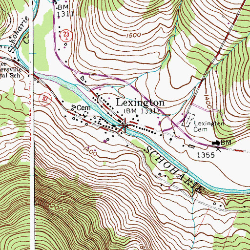 Topographic Map of Schoharie Creek Bridge, NY