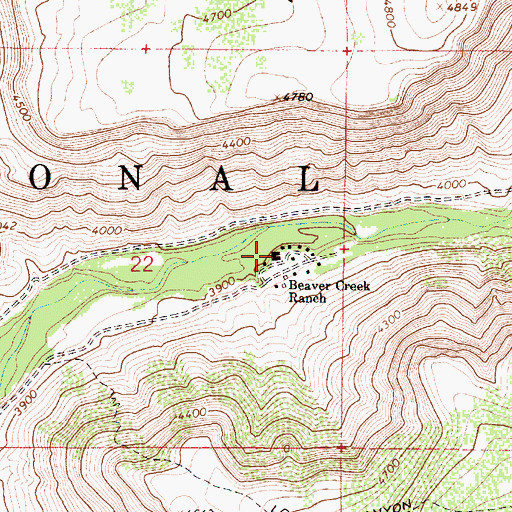 Topographic Map of Beaver Creek Ranch, AZ