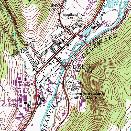 Topographic Map of West Branch Delaware River Bridge, NY