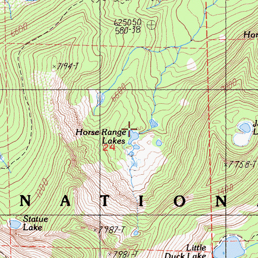 Topographic Map of Horse Range Lakes, CA